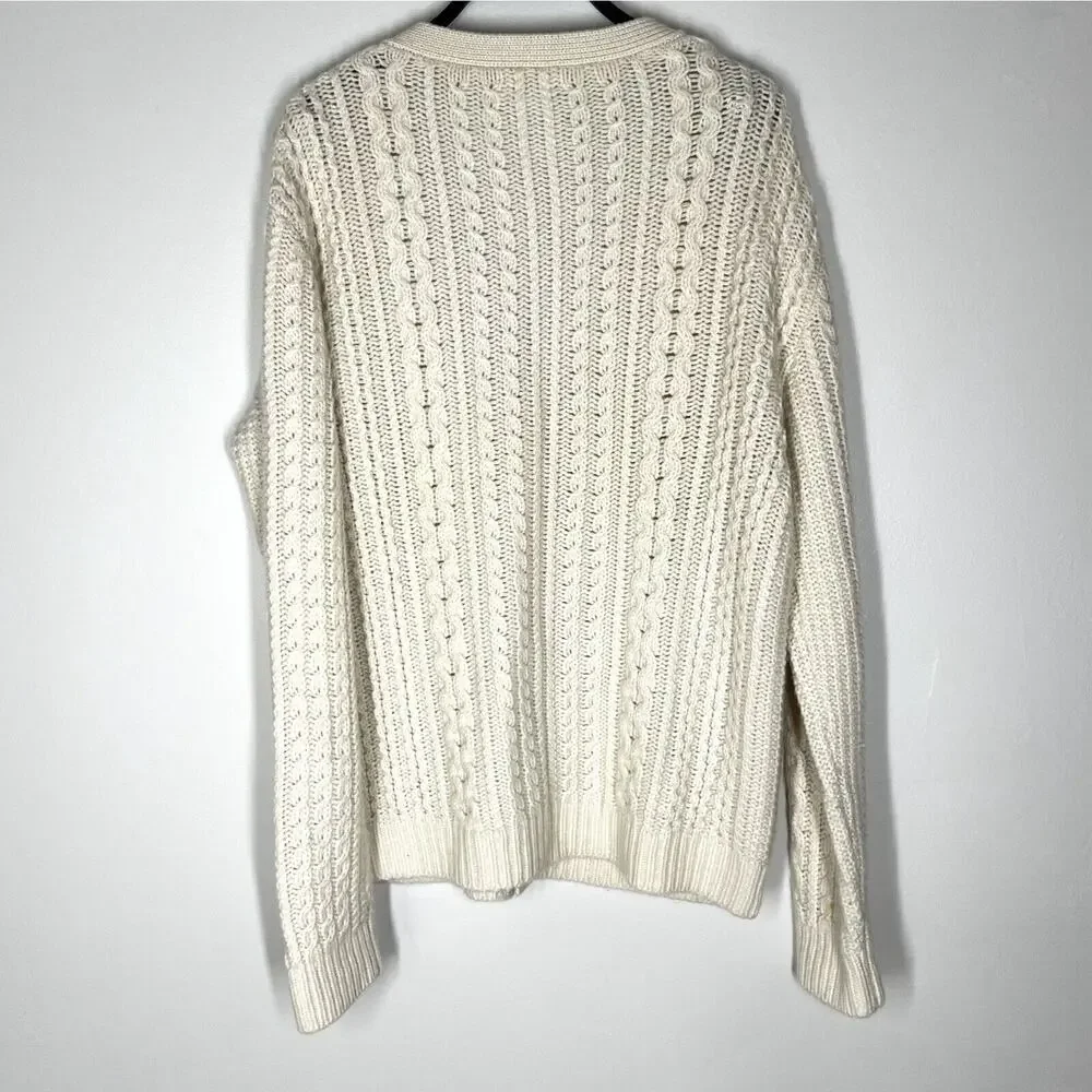 Club Monaco Sz M Itlalian Cashmere Chunky Cable Knit Cardigan Button Sweater - Picture 3 of 8